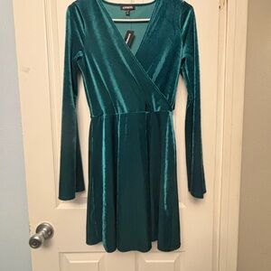 Express Teal Velvet Wrap Dress